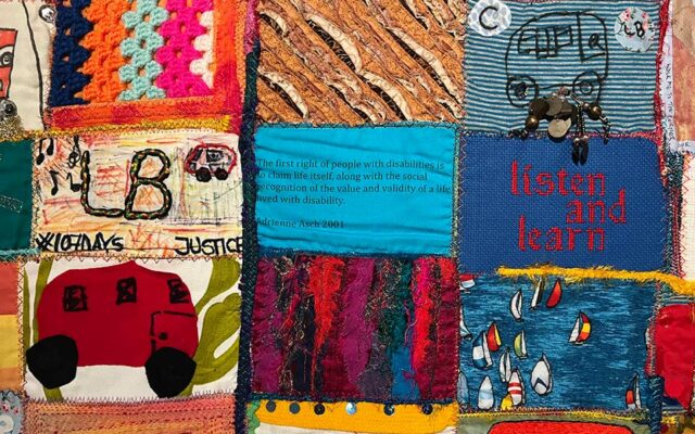 A close-up of #JusticeforLB quilt