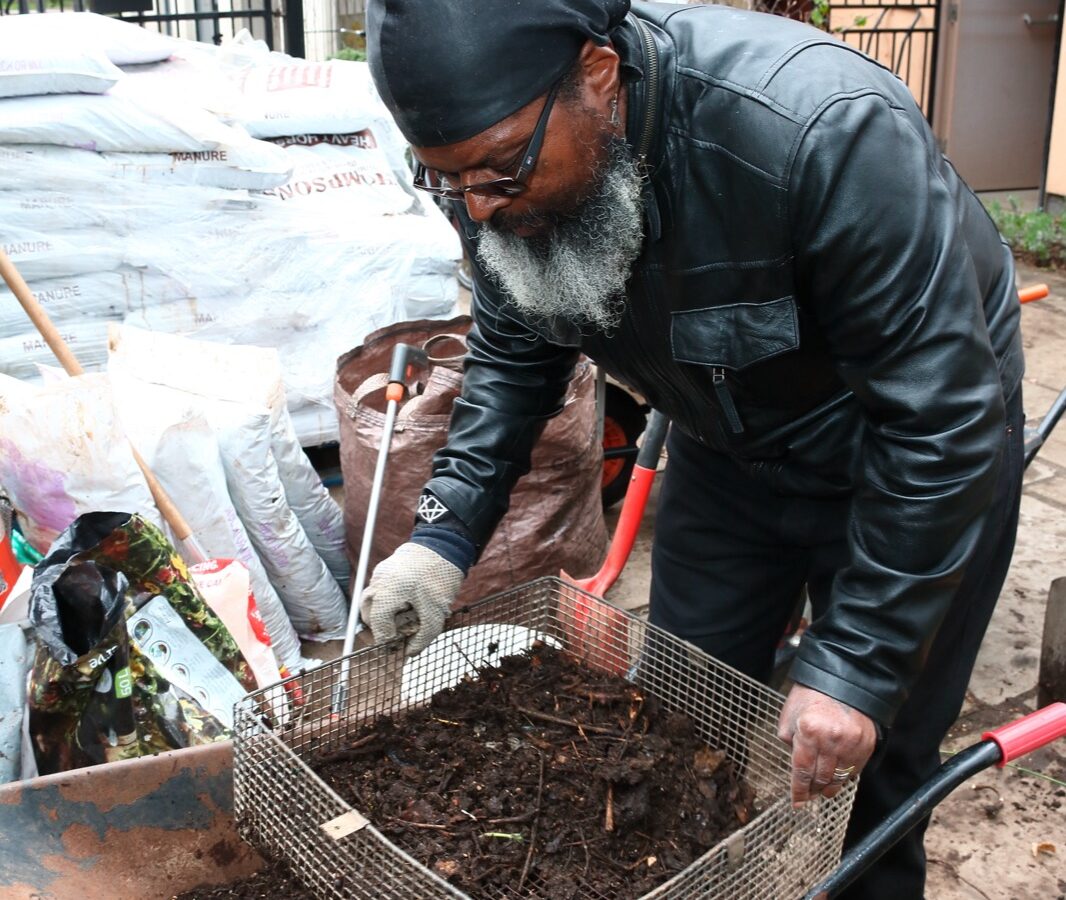 Older man gardening
