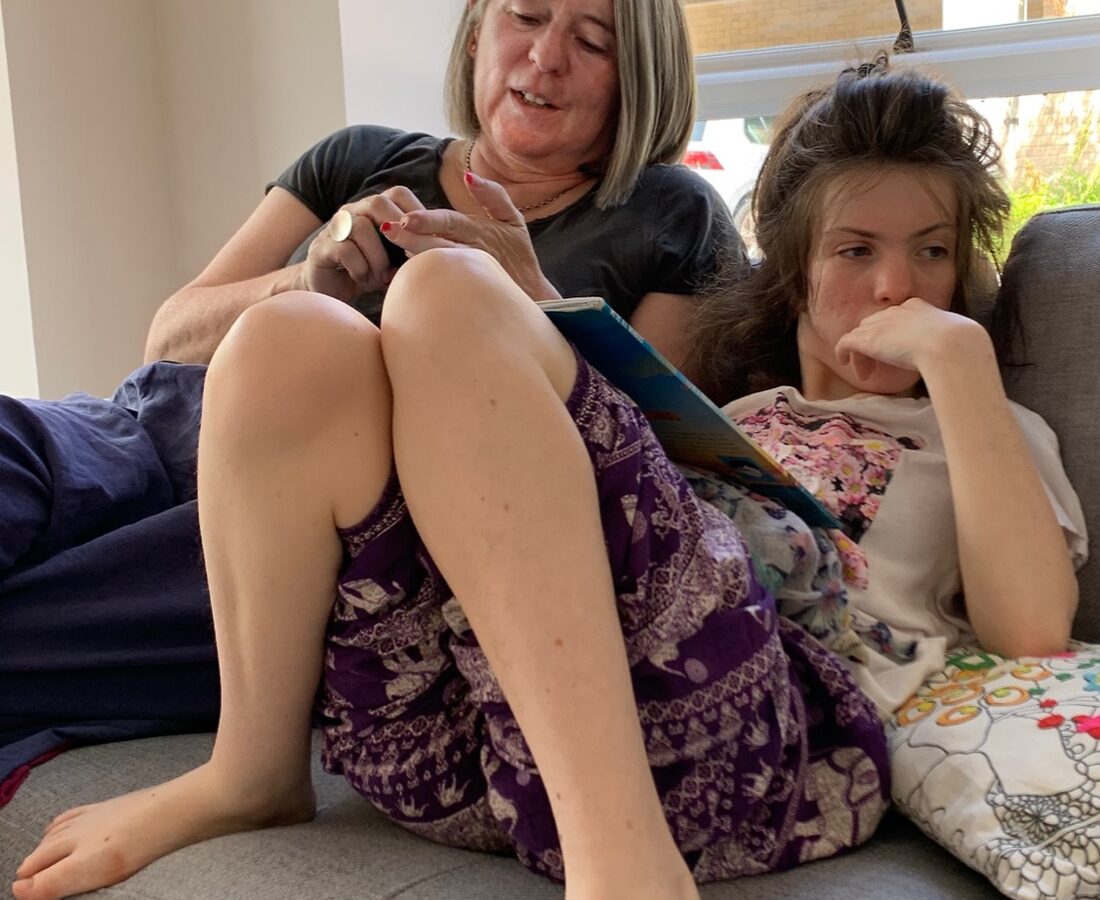 Sam and Elvi on a sofa