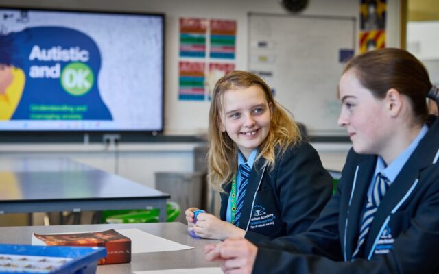 Two girls in classroom